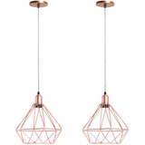 2 Pendentes Diamante Lustre Luminária Aramado Rose Gold 