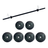 Kit Entrenamiento 25kg Barra+6discos Lisos Negros Con Topes 