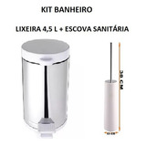 Kit Banheiro Com Lixeira 4,5l Inox E Escova Sanitária - Luxo