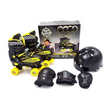 Patins Preto Amarelo 30 A 33 C Kit Proteção 4 Rodas Unitoys