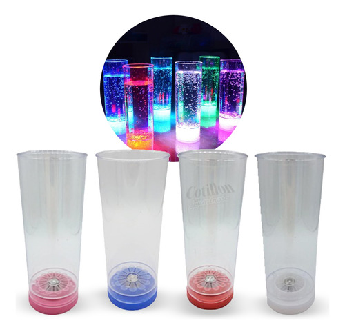 9 Vasos Largos Luminosos Luz Led Cotillon Carioca Fiesta