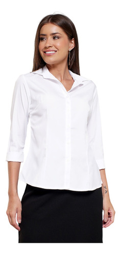 Camisa Social Feminina Trabalho Manga 3/4 Tricoline (2803)