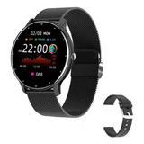 Smartwatch Lige Preto Redondo De Luxo Com Pulseira Milanesa