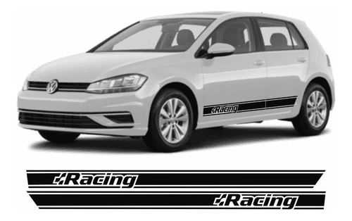 Kit 3 Adesivos Vw Golf Racing Sport Tuning Faixa Lateral