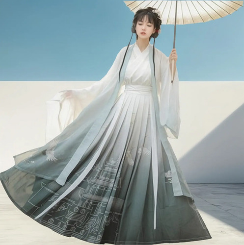 Hanbok De Estilo Chino Con Cintura Alta Y Mangas Grandes