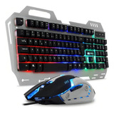 Kit Teclado E Mouse Gamer Semi Mecânico Led Usb Fio Kp2054 