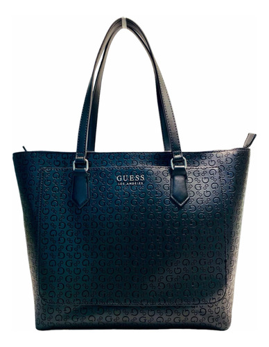 Bolsa Guess Tote Negra Hensley Mujer Logo Placa Cierre M325