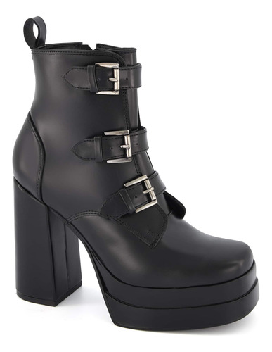 Botin Doble Plataforma Andrea Biker Con Hebillas Dama Negro