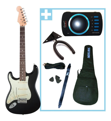 Combo Premium Guitarra Electrica Zurda + Funda Encordado Acc