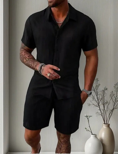 Conjunto Camisa Y Short Para Hombre Estilo Playa Verano