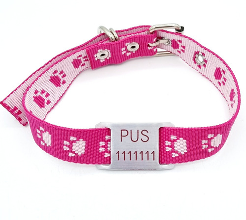 Chapita Perros Pasador Chico+ Collar Huella Fucsia De 2cm