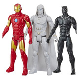 Kit Boneco Homem De Ferro + Moon Knight E Pantera Negra 30cm