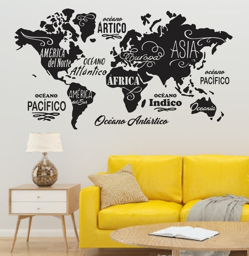 Vinilo Decorativo Mapa Mundial Mapamundi Pared Autoadhsivos
