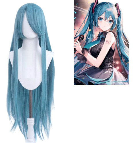 Peruca Longa Anime Cosplay Lolita 100cm Azul Gelo +wig Cap