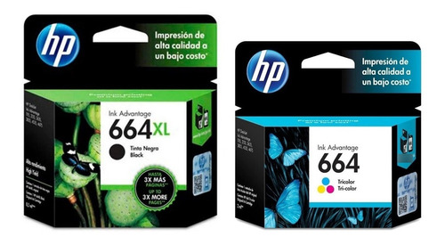 Pack Original De Tinta Hp 664xl Negro Y 664 Color Estándar