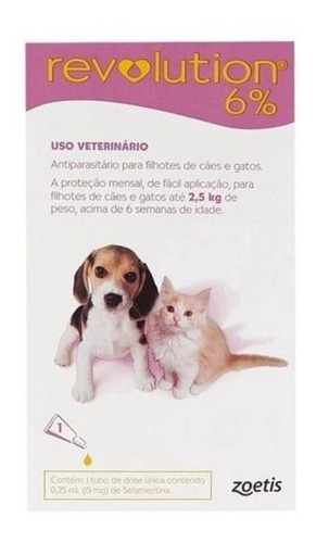 Revolution 6% Filhotes Cães Gatos Ate 2,5 Kg 1 Pipeta