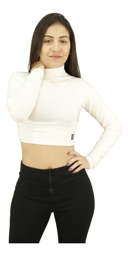 Cropped Cacharrel Gola Alta Blusinha Manga Longa Feminino