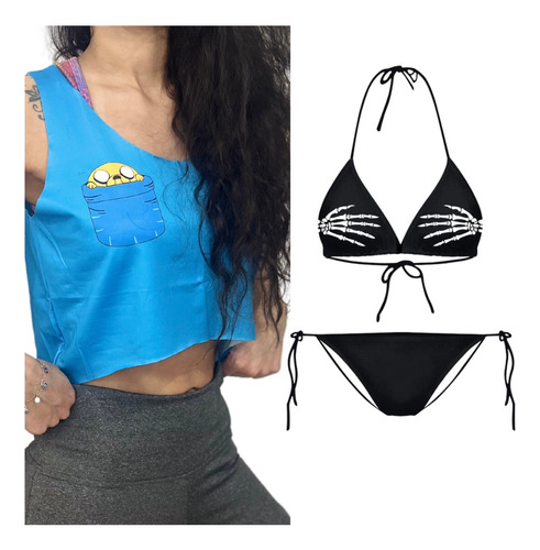 Kit Bikini E Cropped Regata Blusinha Moda Praia Verão