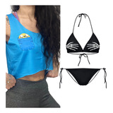 Kit Bikini E Cropped Regata Blusinha Moda Praia Verão