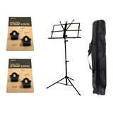 Kit 02 Travas Correia Dual Lock Daddario + Estante Partitura