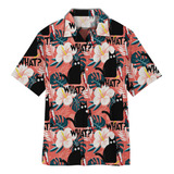 Camisa Hawaiana Unisex Con Diseño De Gato Y Flor, Camisa De
