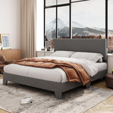 Base Cama Queen Cabecera Ajustable Tapizada Listones Madera