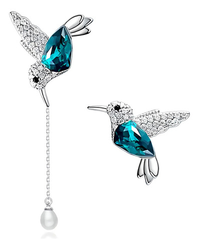 De Plata !! Aretes De Colibri Swarovski Regalo Amor Mujer