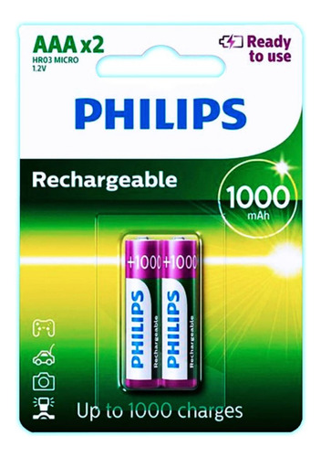 Philips Pila Recargable  Ready Aaa 1000 Mah  2 Pcs