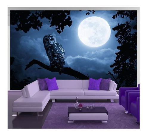 Papel De Parede Lua Cheia Noite Coruja Árvore M² Lua17