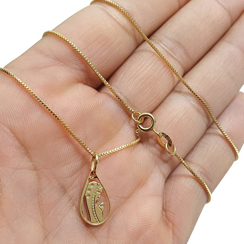 Cadena Y Dije Medalla Virgen Maria En Oro Laminado (9mmx2cm)
