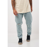 Jeans Rigido Regular Fit Con Rotura En Una Rodilla De Hombre