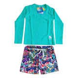 Conjunto Remera Uv N F50+short Resistente Cloro Playaquickly