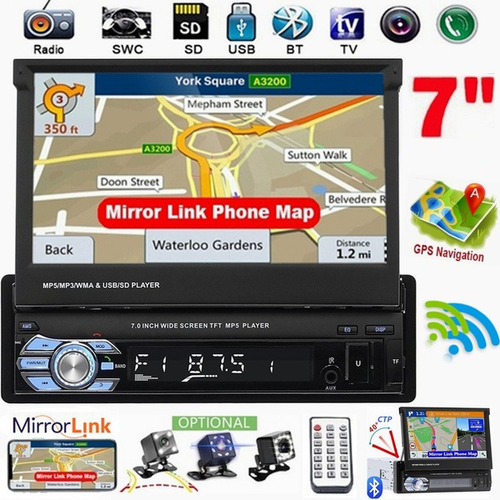 7 Pulgadas Hd Pantalla Táctil Retráctil 1din Audio Estéreo D