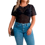 Blusa Remera Top Shein Clasi  Perlas Y Tachas Plus Size