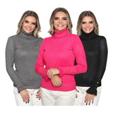 Kit 3 Blusa Feminina Cacharrel Lã Trico Gola Alta Atacado