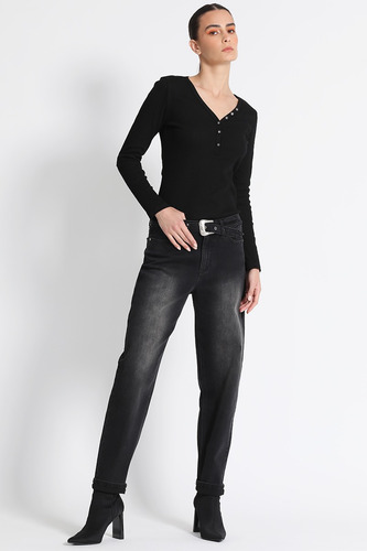 Jeans Slouchy Tiro Alto Negro Liola