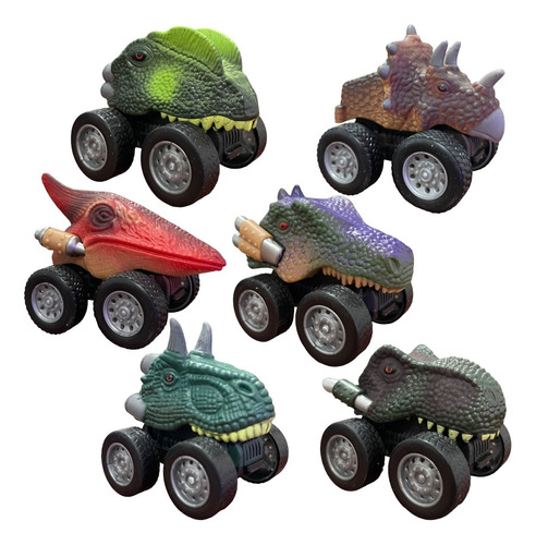 Juguetes De Dinosaurio 6 Carritos Coches Pull-back Tracción 