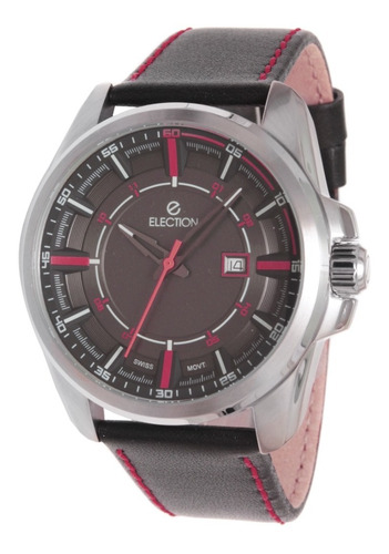 Reloj Election Suizo Hombre Cuero Negro Rojo E200615112c