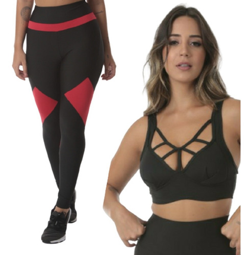 Conjunto Fitness Feminino Calça+top Roupas De Acad. Strappy