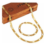 Set Cadena + Pulsera Hombre Plata Y Baño De Oro 18k