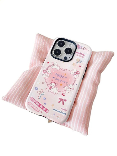 Para iPhone 15 14 13 12 11 Pro Max Funda Película Foil 2 En 1, Diseño Corderitos Rosa, Case Antichoque, Moderna Y Dulce