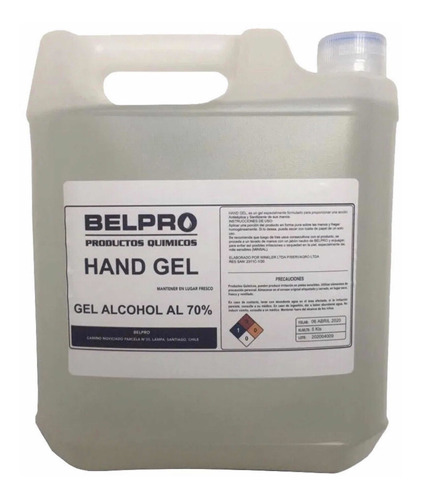 Alcohol Gel 70% Bidón 5 Litros Excelente Calidad Certificado