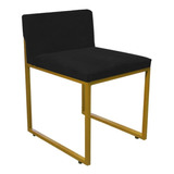 Cadeira De Jantar Recepção Lee Ferro Dourado Corino Preto
