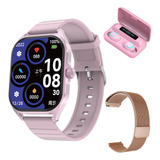 Reloj Smartwatch Mujer Rosa Dt99 Amoled Auriculares Combo