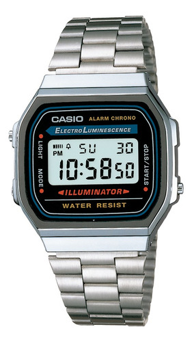 Reloj Retro Casio A168wa-1wdf Acero Inoxidable Unisex Color De La Correa Plateado Color Del Bisel Plateado Color Del Fondo Gris/negro/azul