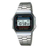 Reloj Retro Casio A168wa-1wdf Acero Inoxidable Unisex Color De La Correa Plateado Color Del Bisel Plateado Color Del Fondo Gris/negro/azul