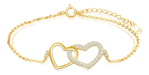 Pulsera Corazón Enamorados Plata 925 Oro 18k Joyas Regalo