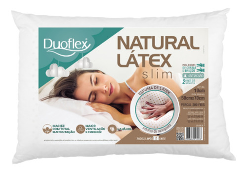 Travesseiro Baixo Natural Látex 100% Algodão - Duoflex