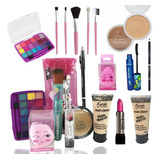 Kit De Maquiagem Completo Pinceis Batom Base Paleta Sombras