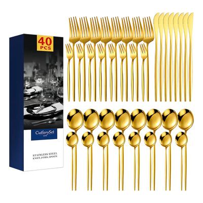 Juego De Cubiertos De Acero Inoxidable 40 Piezas Color Dorado | MercadoLibre